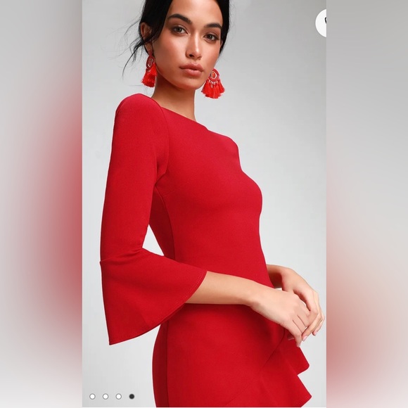 ✨Host Pick✨LULUS Sensational Statement Red Ruffled Bodycon Dress. Small - Picture 3 of 12